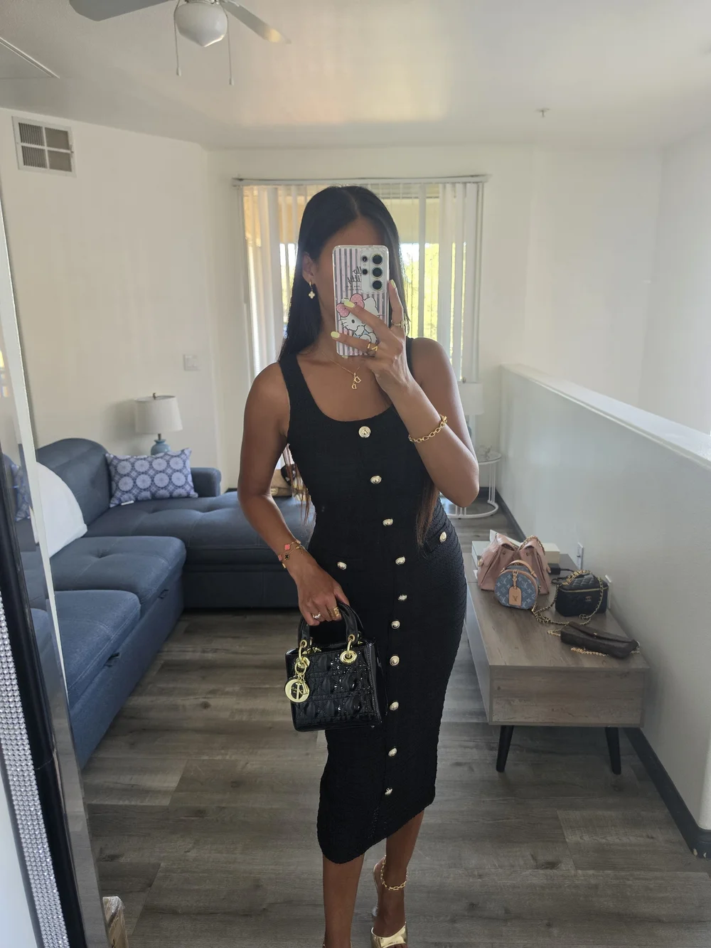Classic Black Button-Front Midi Dress - Picture 12 of 17